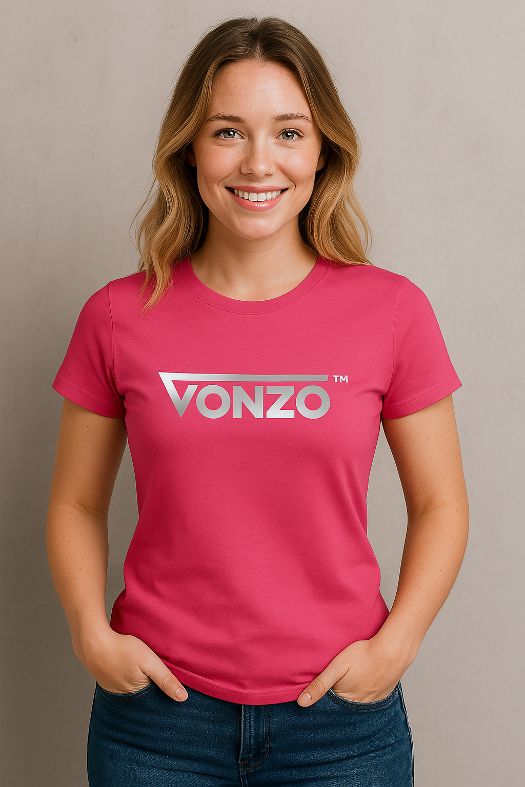 T-shirt femme Vonzo – Logo argenté, coton doux, coupe droite