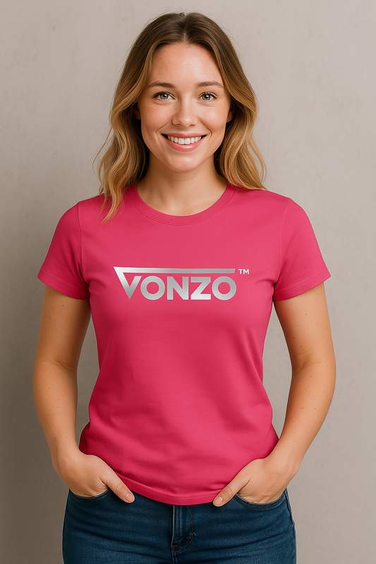 T-shirt femme Vonzo – Logo argenté, coton doux, coupe droite