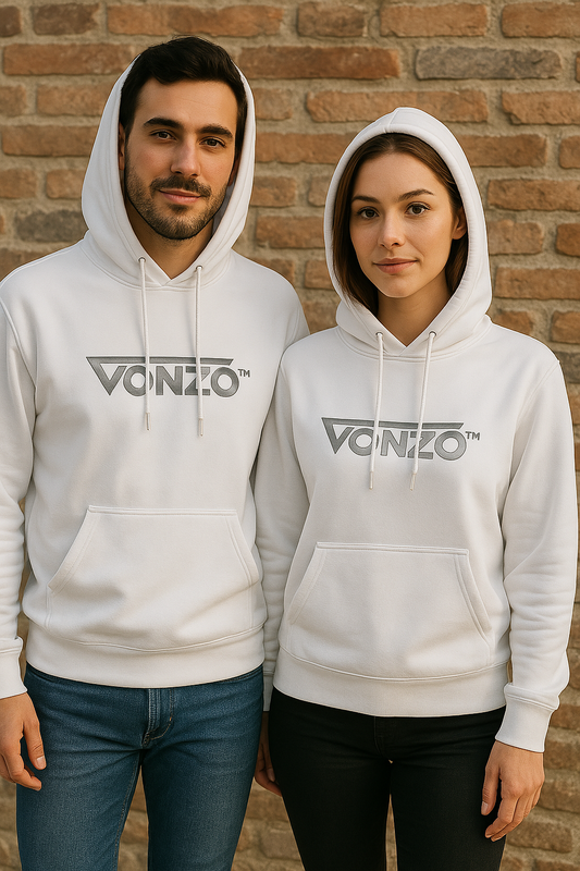 Sweat-shirt blanc VONZO™ avec logo argent.