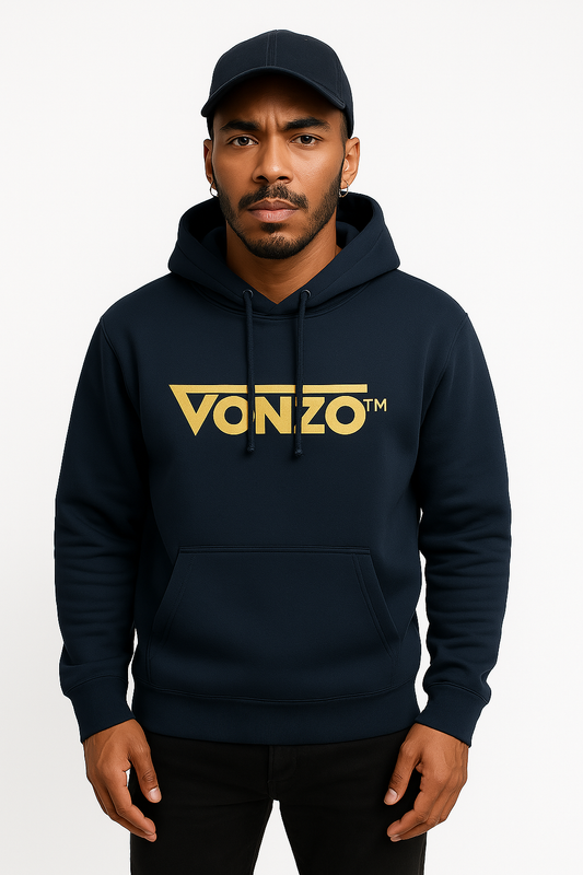 Sweat à capuche unisexe bio Vonzo – Logo or, coton premium